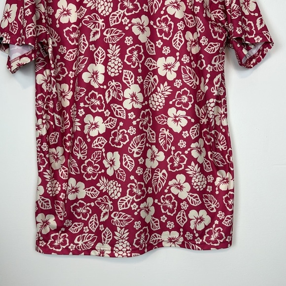Tattoo Golf Aloha Series Pink/Off White Hibiscus Print Golf Shirt. Size Large. - Picture 9 of 11